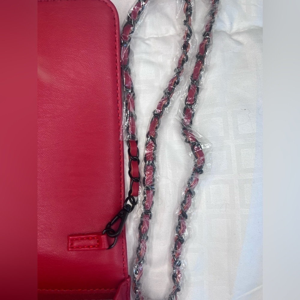 Badgley Mischka Red Pleated Crossbody/Clutch - Picture 7 of 12